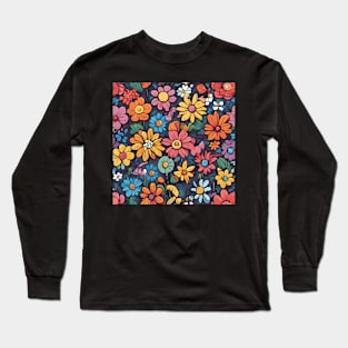 Blossom Medley: Vibrant Cartoon Flower Garden Long Sleeve T-Shirt